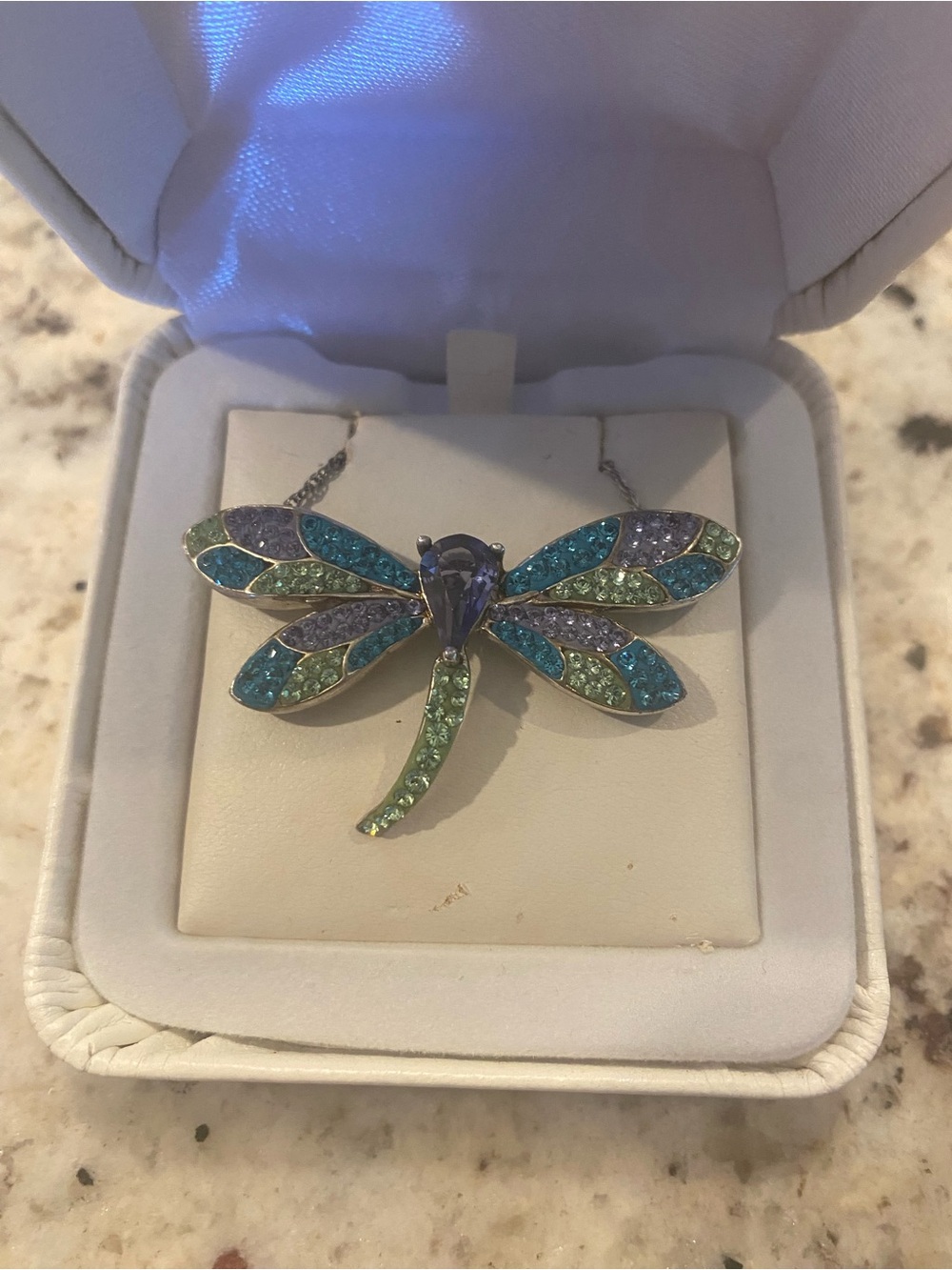Swarovski Multicolor Dragonfly Necklace — Blue, Green & Purple Crystals